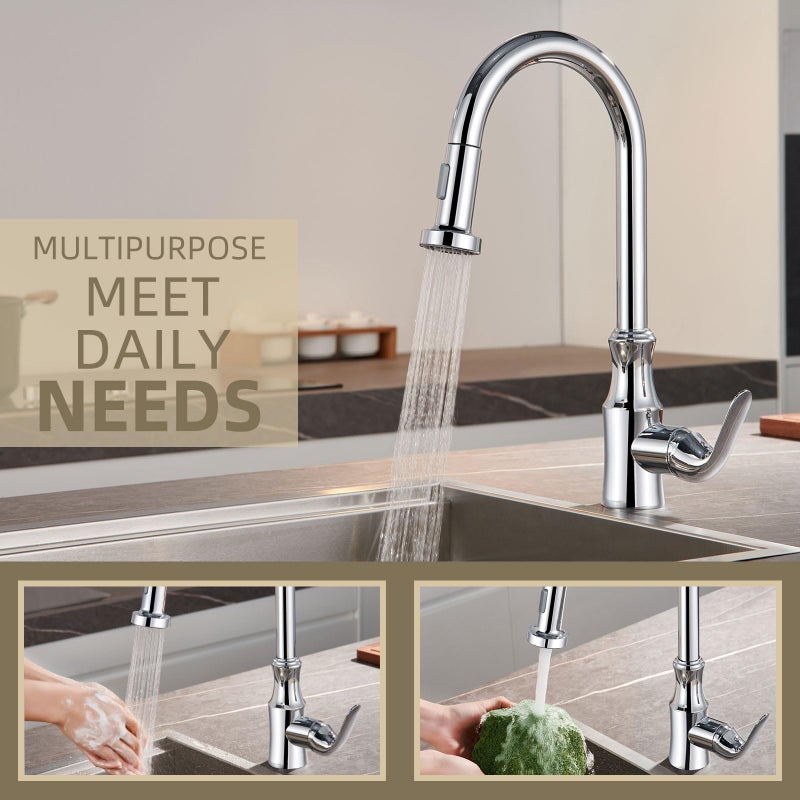 Angle Simple Faucet Head Replacement, Male Thread Type G 1/2 or 13/16 Inch, Tested to NSF/ANSI/CAN 61 & 372, Kitchen Sink Sprayer, Stream and Spray Mode, Chrome - Image 4